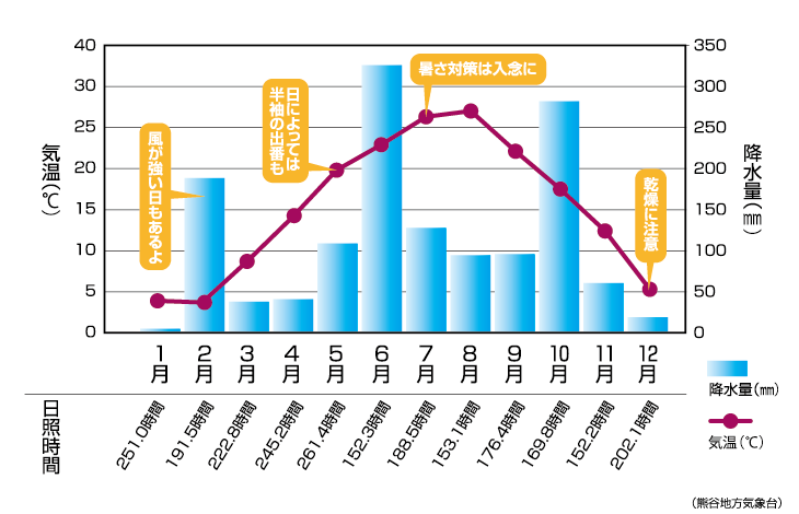 月別平均気温と降水量グラフ